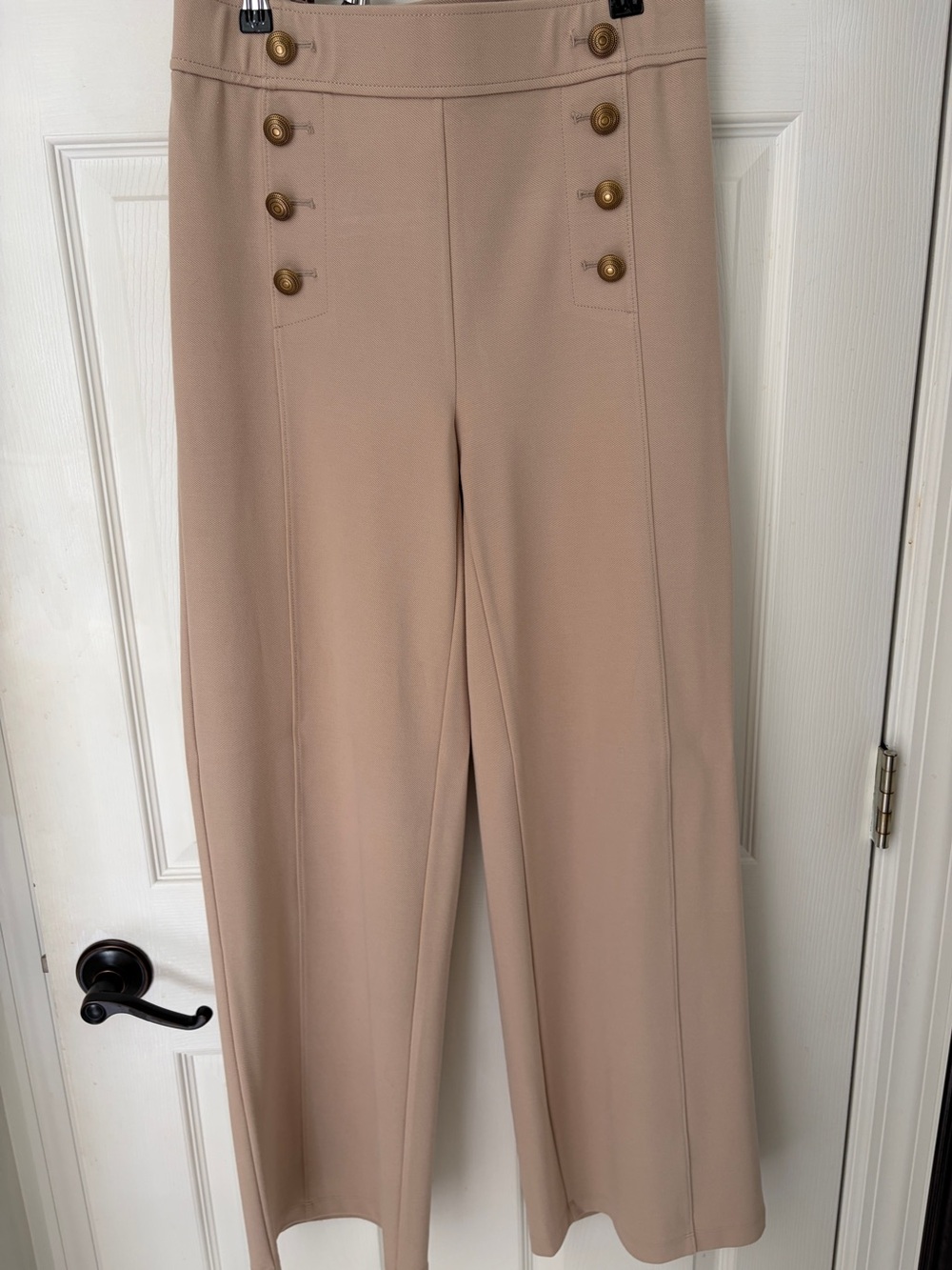 LOFT Taupe Wide-Leg Sailor-Inspired Pants with Gold Buttons